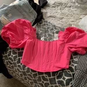 pink puff sleeve shirt